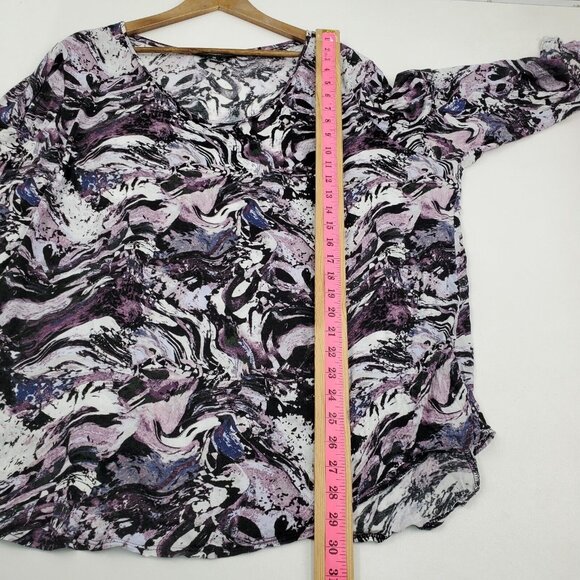 Simply Vera Vera Wang Womens Long Sleeve V-Neck Top Shirt Plus 3X Purple Black - Picture 10 of 10